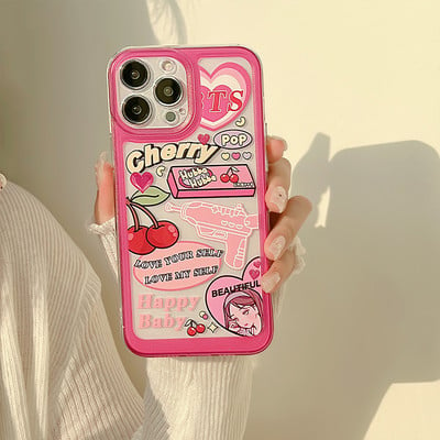Калъф за телефон за IPhone 14 7 8 Plus 13 Mini 11 12 Pro Max X XS XR Cute Sweet Pop Cherry Girls Water Gun Силиконов мек заден капак