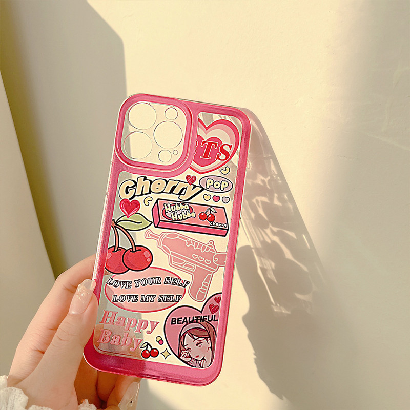 Θήκη τηλεφώνου για iPhone 14 7 8 Plus 13 Mini 11 12 Pro Max X XS XR Cute Sweet Pop Cherry Girls Water Gun Silicone Soft Back Cover