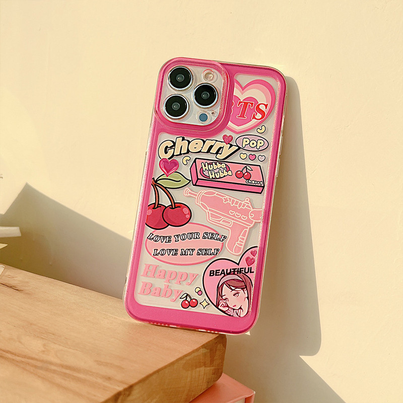 Θήκη τηλεφώνου για iPhone 14 7 8 Plus 13 Mini 11 12 Pro Max X XS XR Cute Sweet Pop Cherry Girls Water Gun Silicone Soft Back Cover