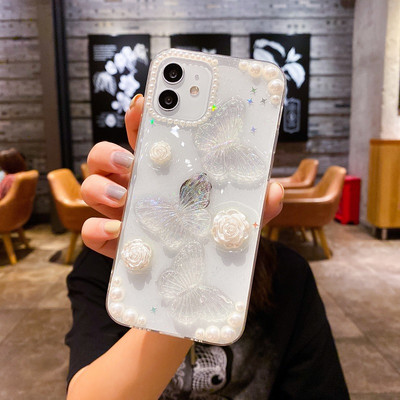 Clear Drops of Glue Glitter Τρισδιάστατη θήκη τηλεφώνου Butterfly για IPhone 14 Plus 13 Pro 12 Mini 11 Pro Max X Xs XR Cover