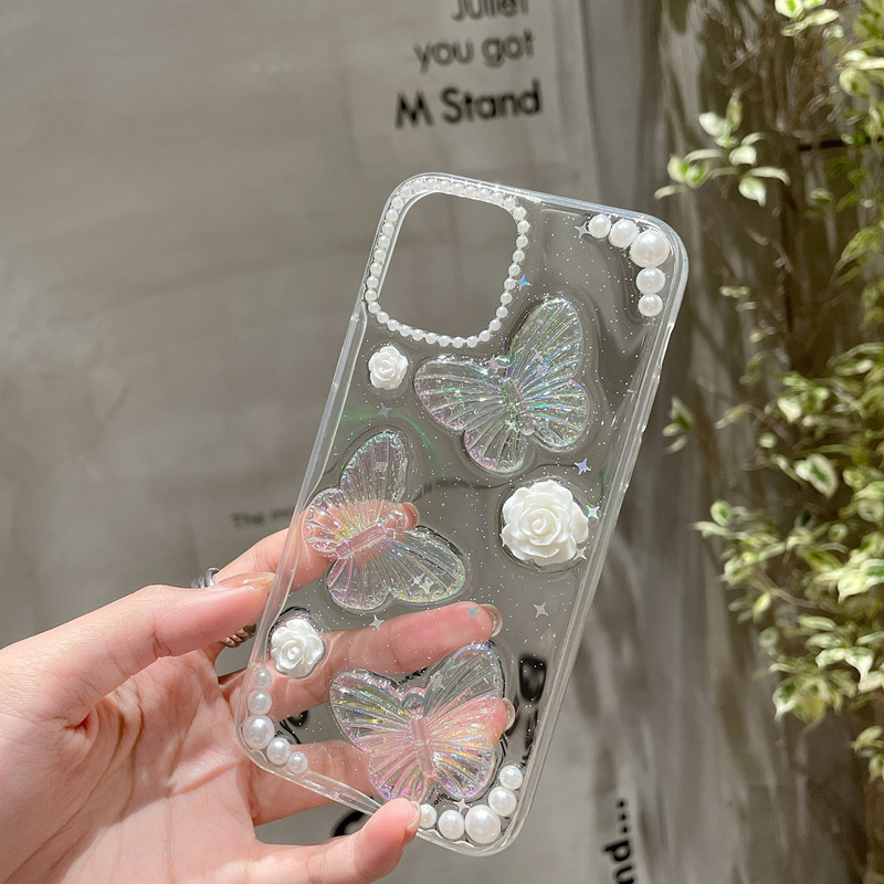 Clear Drops of Glue Glitter Τρισδιάστατη θήκη τηλεφώνου Butterfly για IPhone 14 Plus 13 Pro 12 Mini 11 Pro Max X Xs XR Cover
