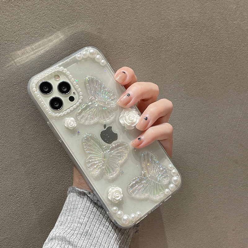 Clear Drops of Glue Glitter Τρισδιάστατη θήκη τηλεφώνου Butterfly για IPhone 14 Plus 13 Pro 12 Mini 11 Pro Max X Xs XR Cover