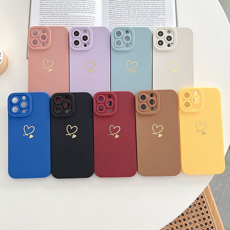 Силиконов калъф за телефон Ottwn Candy Color за iPhone 14 Pro Max 11 12 13 Pro X XR XS Max 7 8 Plus Cute Love Heart Frame Soft Cover