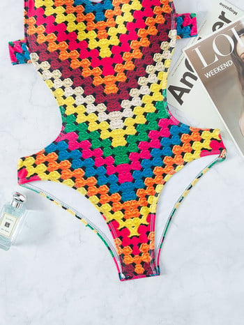 Colorful Rainbow Print Thong One Piece Μαγιό Σέξι Γυναικείο Racer Back High Cut Out Μαγιό 2022 Νέο καλοκαιρινό μαγιό