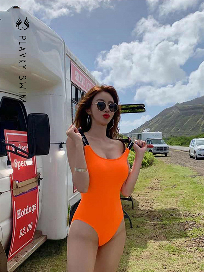 2022 m. dizainerio naujas seksualus oranžinis maudymosi kostiumėlis Moteriškas Korėjietiškas maudymosi kostiumėlis Bodas Neoninis raidžių maudymosi kostiumėlis Vientisas vasaros paplūdimio monokinis
