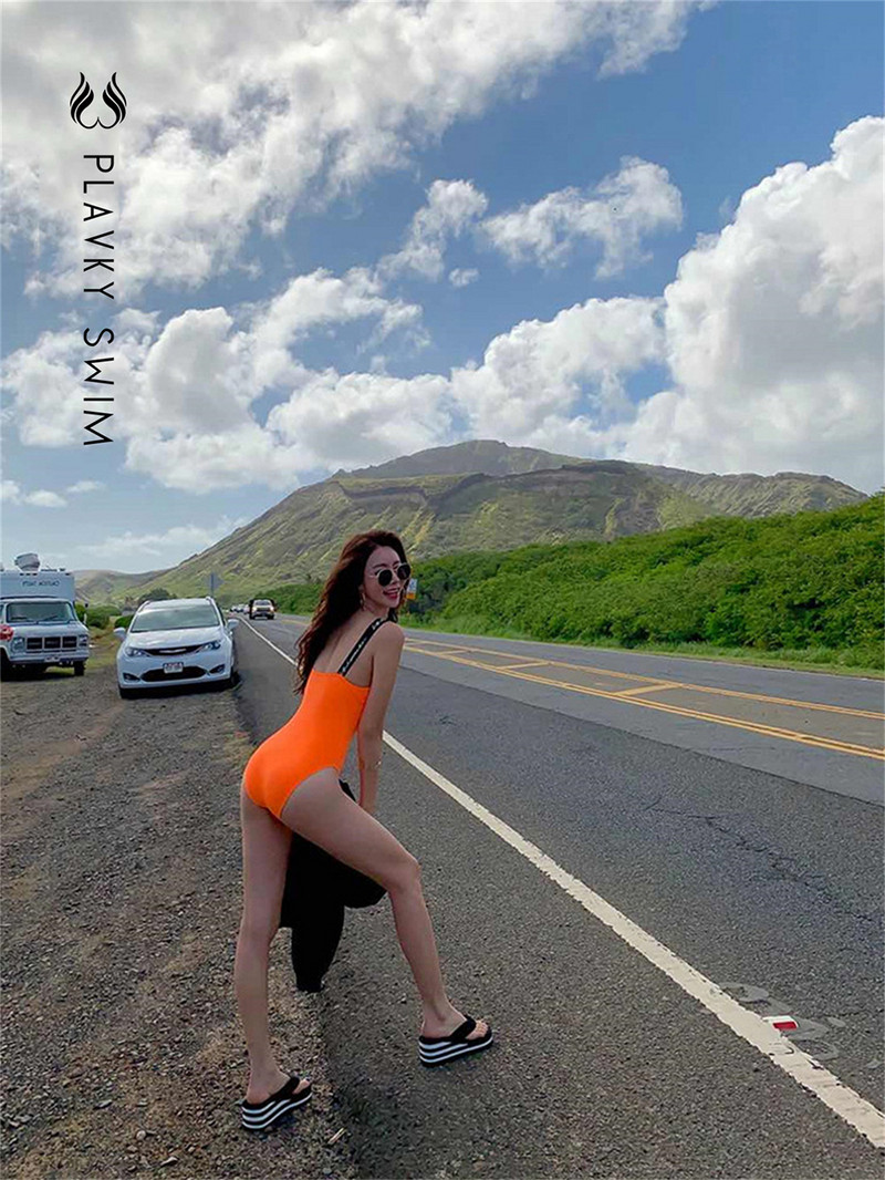 2022 m. dizainerio naujas seksualus oranžinis maudymosi kostiumėlis Moteriškas Korėjietiškas maudymosi kostiumėlis Bodas Neoninis raidžių maudymosi kostiumėlis Vientisas vasaros paplūdimio monokinis