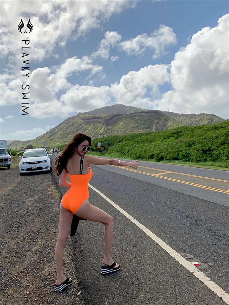 2022 m. dizainerio naujas seksualus oranžinis maudymosi kostiumėlis Moteriškas Korėjietiškas maudymosi kostiumėlis Bodas Neoninis raidžių maudymosi kostiumėlis Vientisas vasaros paplūdimio monokinis