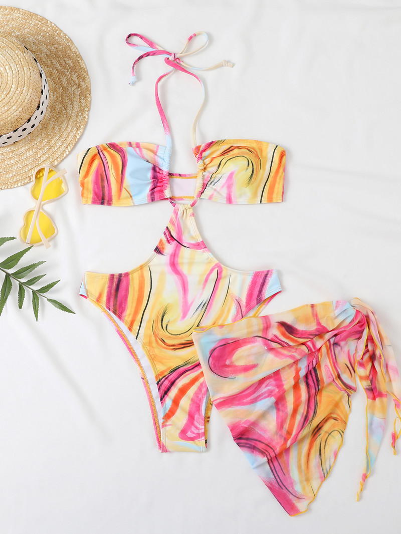 Jednodijelni kupaći kostim s visoko izrezanim tangama i suknjom Seksi ženski kupaći kostim s halterima za 2022. Trikini monokini