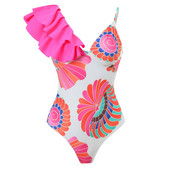 2023-as új szexi retro mintás egyrészes fürdőruha női fodros fürdőruha Push Up fürdőruha Leaf Beach Wear Monokini Body