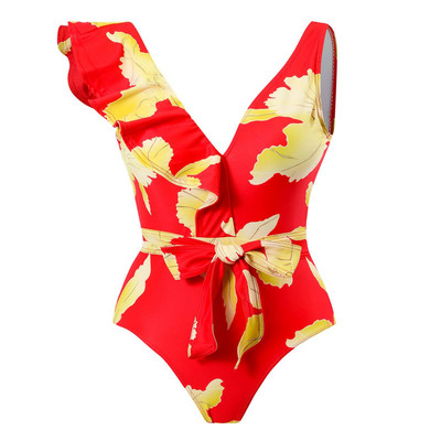 2023-as új szexi retro mintás egyrészes fürdőruha női fodros fürdőruha Push Up fürdőruha Leaf Beach Wear Monokini Body