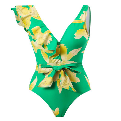 2023-as új szexi retro mintás egyrészes fürdőruha női fodros fürdőruha Push Up fürdőruha Leaf Beach Wear Monokini Body