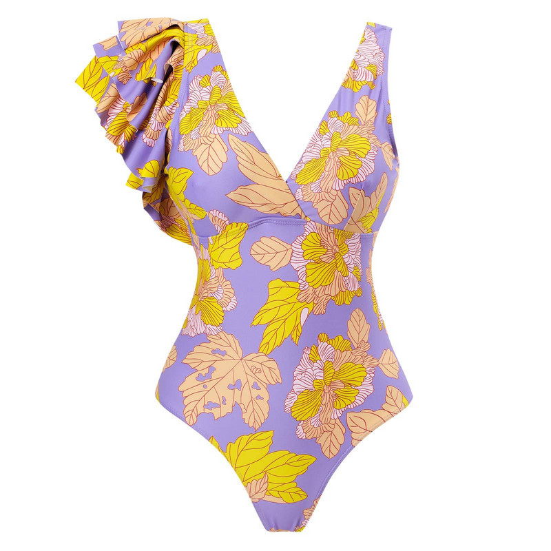 2023-as új szexi retro mintás egyrészes fürdőruha női fodros fürdőruha Push Up fürdőruha Leaf Beach Wear Monokini Body