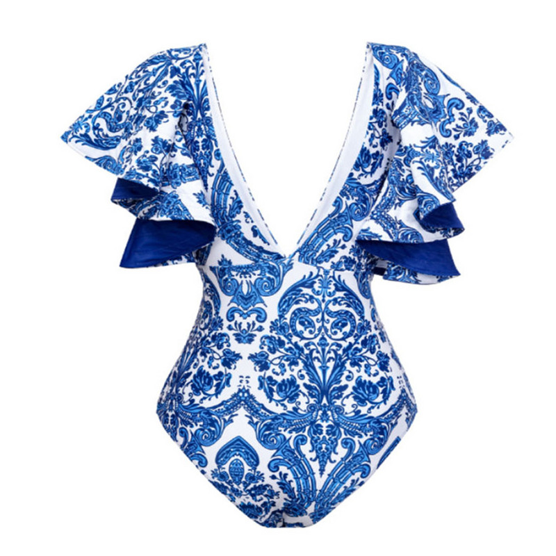 Ženski jednodijelni kupaći kostim s dubokim V volanima i suknjom, kupaći kostimi za prekrivanje, retro blagdanska haljina za plažu, ljetna, elegantna
