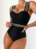 2022 m. Moteriškas juodas Push Up vientisas maudymosi kostiumėlis aukštu juosmeniu maudymosi kostiumėlis Apatinis kalnų krištolo maudymosi kostiumėlis vasaros drabužis Monokini Naujas