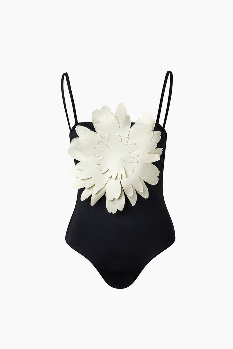 Sling egyszínű, karcsúsított fürdőruha, háromdimenziós virágdísz bikini Elegáns szexi medenceviselet elegáns, egyszerű strandruha 2022