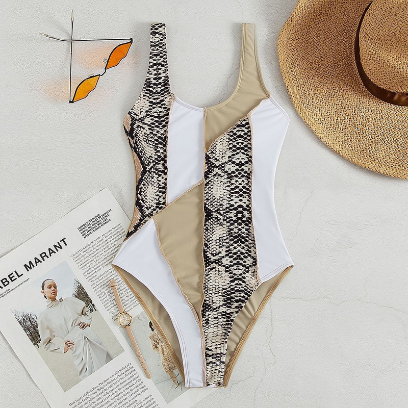 Λευκό συνονθύλευμα μαγιό Σέξι γυναικείο μαγιό με δέρμα φιδιού Colorblock 2022 Νέο μαγιό One Piece Summer Beach Wear Monokini