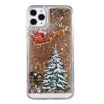 Весела Коледа Калъф за телефон за iPhone 12 11 13 SE 2 11Pro Max XR XS Max X 7 8 6S Plus 11Pro Dynamic Quicksand Glitter заден капак
