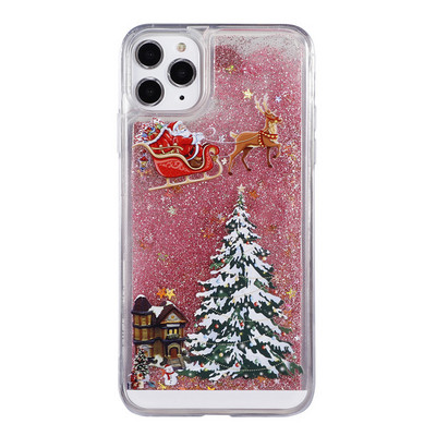 Весела Коледа Калъф за телефон за iPhone 12 11 13 SE 2 11Pro Max XR XS Max X 7 8 6S Plus 11Pro Dynamic Quicksand Glitter заден капак