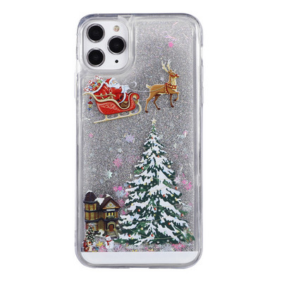 Весела Коледа Калъф за телефон за iPhone 12 11 13 SE 2 11Pro Max XR XS Max X 7 8 6S Plus 11Pro Dynamic Quicksand Glitter заден капак