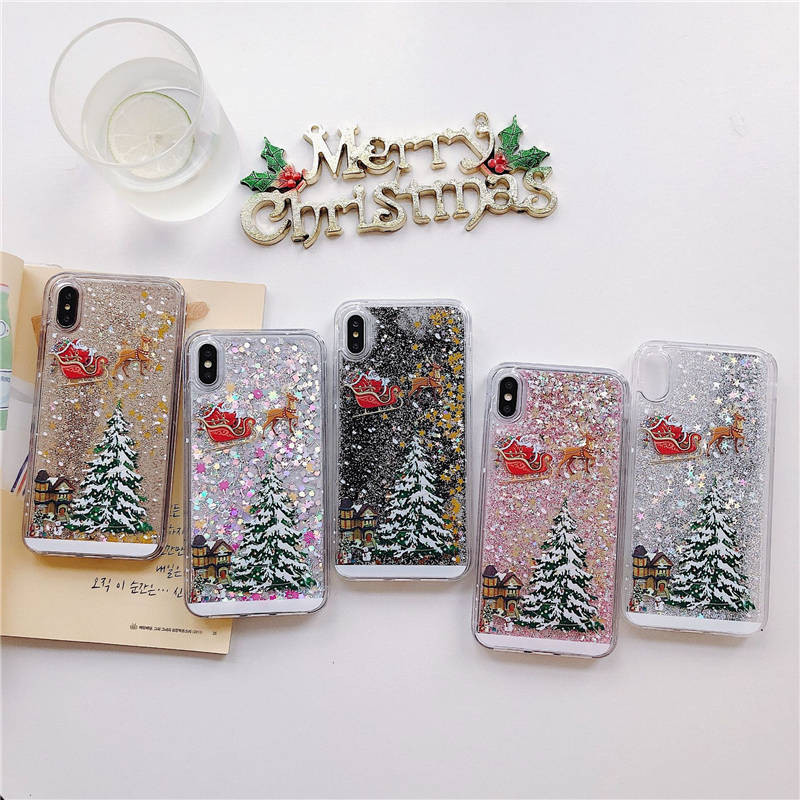 Весела Коледа Калъф за телефон за iPhone 12 11 13 SE 2 11Pro Max XR XS Max X 7 8 6S Plus 11Pro Dynamic Quicksand Glitter заден капак