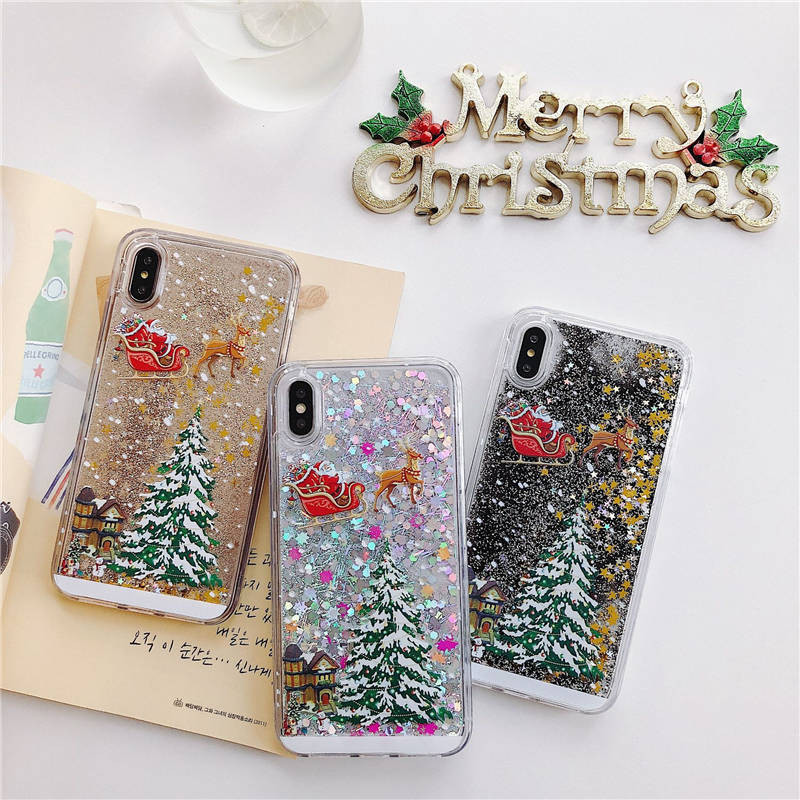 Весела Коледа Калъф за телефон за iPhone 12 11 13 SE 2 11Pro Max XR XS Max X 7 8 6S Plus 11Pro Dynamic Quicksand Glitter заден капак