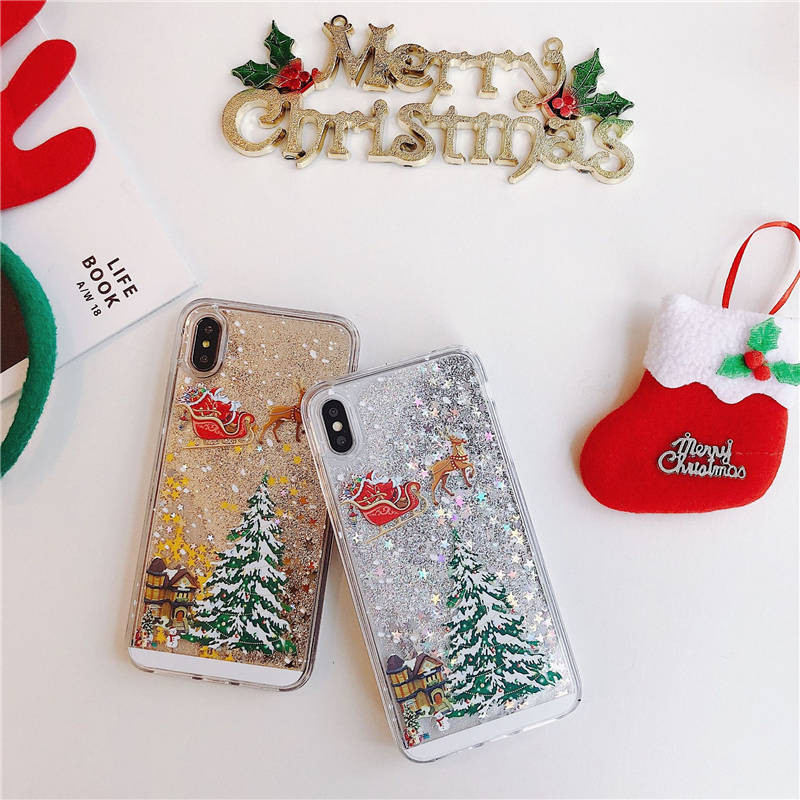Весела Коледа Калъф за телефон за iPhone 12 11 13 SE 2 11Pro Max XR XS Max X 7 8 6S Plus 11Pro Dynamic Quicksand Glitter заден капак