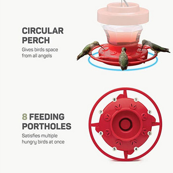 Външна висяща хранилка за колибри Непропусклив контейнер за храна с 8 порта за хранене за декорация на двора в градината