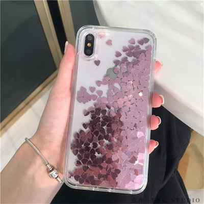 Θήκη τηλεφώνου Glitter Love Heart Sequins Quicksand για iPhone 12 11Pro Max XR XS Max X 8 7 6S Plus Dynamic Liquid Case For 11 11Pro
