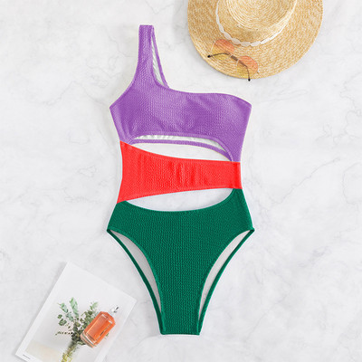 2023. Novi ženski jednodijelni kupaći kostim s naboranom teksturom, kupaći kostim s izrezanim kupaćim kostimom na jedno rame, monokini, monokini