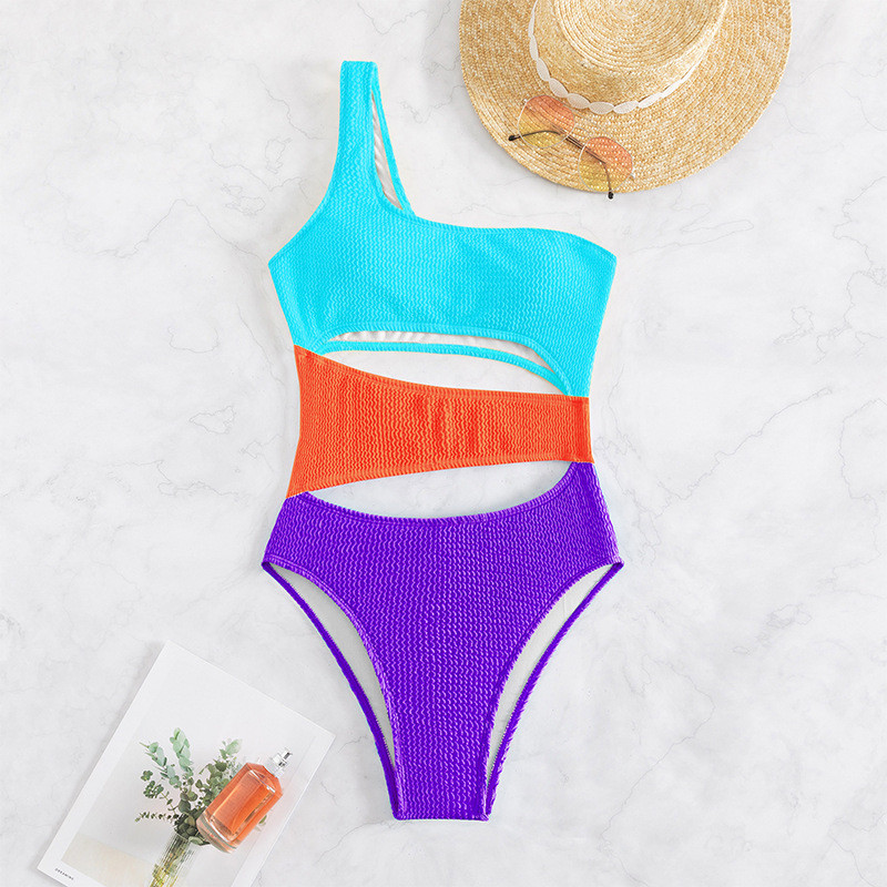 2023. Novi ženski jednodijelni kupaći kostim s naboranom teksturom, kupaći kostim s izrezanim kupaćim kostimom na jedno rame, monokini, monokini