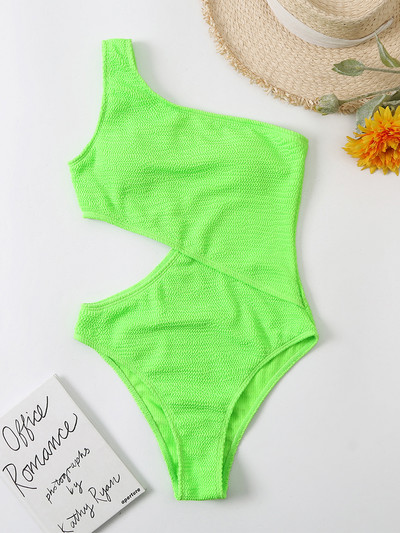 2022-es szexi női neon ráncos texturált szövet egy vállú fürdőruha egyrészes Body Kivágott fürdőruha fürdőruha Beach Monokini