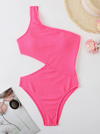 2022-es szexi női neon ráncos texturált szövet egy vállú fürdőruha egyrészes Body Kivágott fürdőruha fürdőruha Beach Monokini