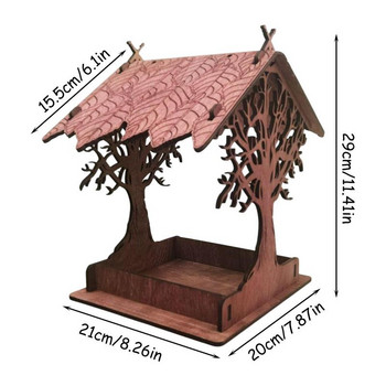 Дървена висяща хранилка за птици Водоустойчива масивна вила Хранилка за диви птици Изключително голяма хранилка за птици Отвън привлича сините сойки