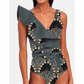 Ολόσωμο μαγιό βολάν με βαθύ V λαιμόκοψη 2022 Νέο μπικίνι σταυρωτό λουράκι Κομψό εξώπλατο μαγιό Slim Holiday beachwear