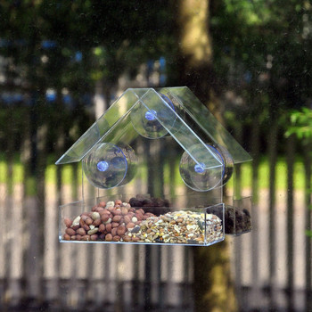 Bird Feeder Ακρυλικό Διαφανές Παράθυρο Bird Feeder Δίσκος Bird House Τροφοδότης κατοικίδιων ζώων Βεντούζα Εγκατάσταση House Type Feeder