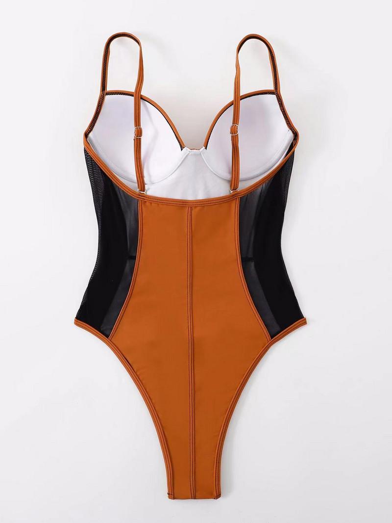 Push Up fűzős fürdőruha, szexi női, magasan dekoltált, aládrótozott fürdőruha, 2022, új patchwork hálós fürdőruha egyrészes strand monokini