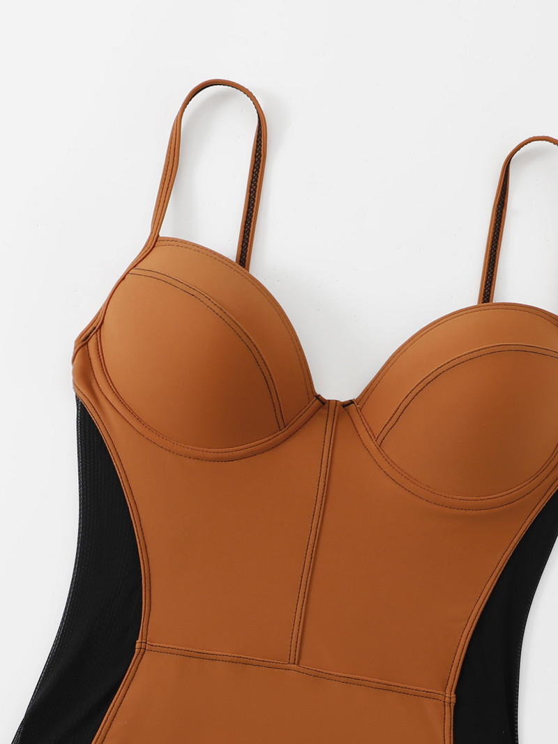 Push Up fűzős fürdőruha, szexi női, magasan dekoltált, aládrótozott fürdőruha, 2022, új patchwork hálós fürdőruha egyrészes strand monokini