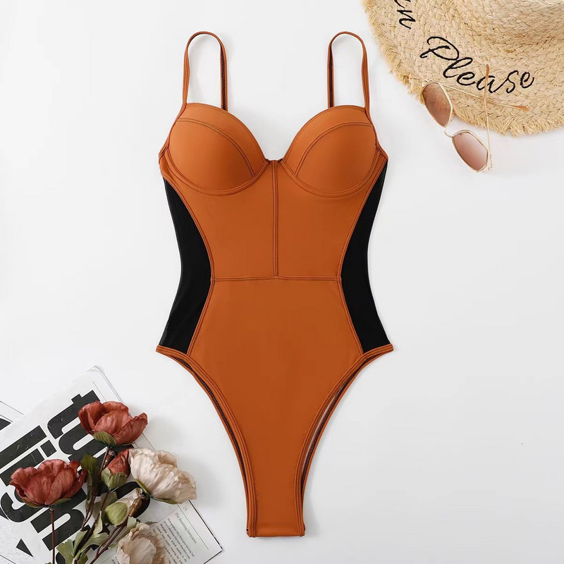 Push Up fűzős fürdőruha, szexi női, magasan dekoltált, aládrótozott fürdőruha, 2022, új patchwork hálós fürdőruha egyrészes strand monokini