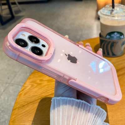 Candy Color Camera Lens Stand Clear Case Phone for iPhone 13 12 11 Pro Max 14Pro X XR XS Max Αόρατη αναδιπλούμενη θήκη πίσω κάλυμμα