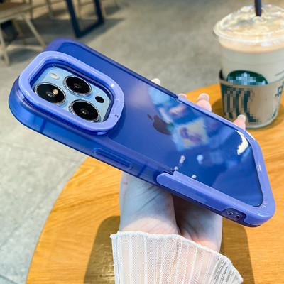 Candy Color Camera Lens Stand Clear Case Phone for iPhone 13 12 11 Pro Max 14Pro X XR XS Max Αόρατη αναδιπλούμενη θήκη πίσω κάλυμμα