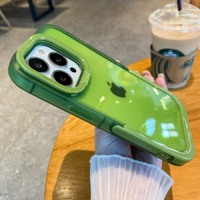 Candy Color Camera Lens Stand Clear Case Phone for iPhone 13 12 11 Pro Max 14Pro X XR XS Max Αόρατη αναδιπλούμενη θήκη πίσω κάλυμμα