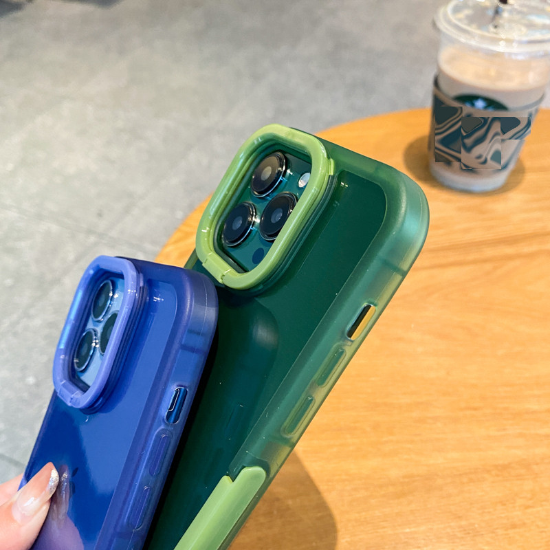 Boja slatkiša, stalak za objektiv kamere, prozirna torbica za telefon za iPhone 13 12 11 Pro Max 14Pro X XR XS Max, nevidljivi preklopni držač, stražnji poklopac