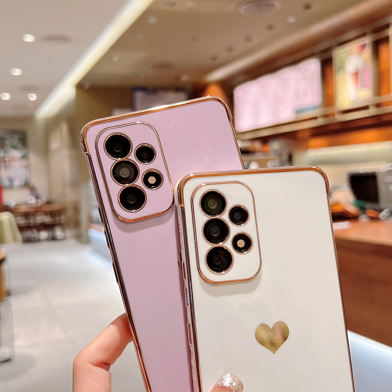 Луксозен калъф за телефон с любовно сърце за Samsung Galaxy A53 A52 A52S A13 M12 A12 5G Калъф Силиконов калъф Защитна обвивка на камерата