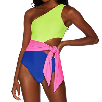 Naujas seksualus, raukšlėtas, vieno peties maudymosi kostiumėlis, moteriškas vientisas maudymosi kostiumėlis Bowknot High Cut Out maudymosi kostiumėlis Monokini paplūdimio drabužiai