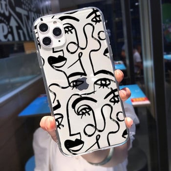 Abstract Geometric Line Phone Case για IPhone 12 11 Pro X XR XS Max 13 SE 6 7 8 Plus 7Plus 8Plus Art Line Face Διάφανο κάλυμμα