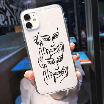 Abstract Geometric Line Phone Case για IPhone 12 11 Pro X XR XS Max 13 SE 6 7 8 Plus 7Plus 8Plus Art Line Face Διάφανο κάλυμμα