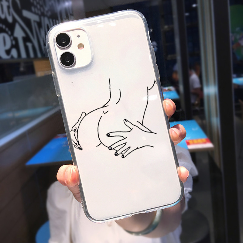 Калъф за телефон с абстрактна геометрична линия за IPhone 12 11 Pro X XR XS Max 13 SE 6 7 8 Plus 7Plus 8Plus Art Line Face Transparent Cover