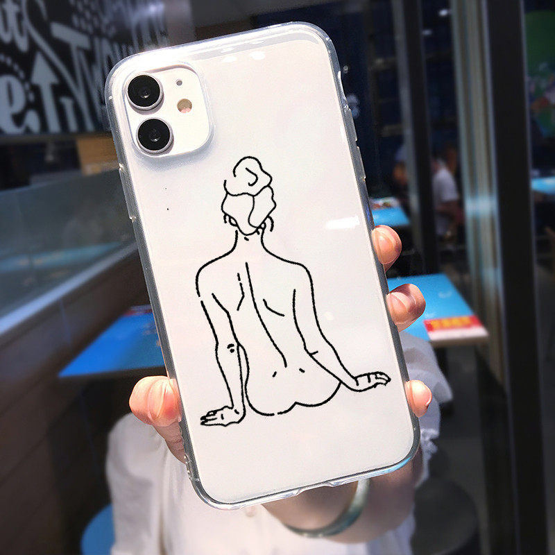 Калъф за телефон с абстрактна геометрична линия за IPhone 12 11 Pro X XR XS Max 13 SE 6 7 8 Plus 7Plus 8Plus Art Line Face Transparent Cover