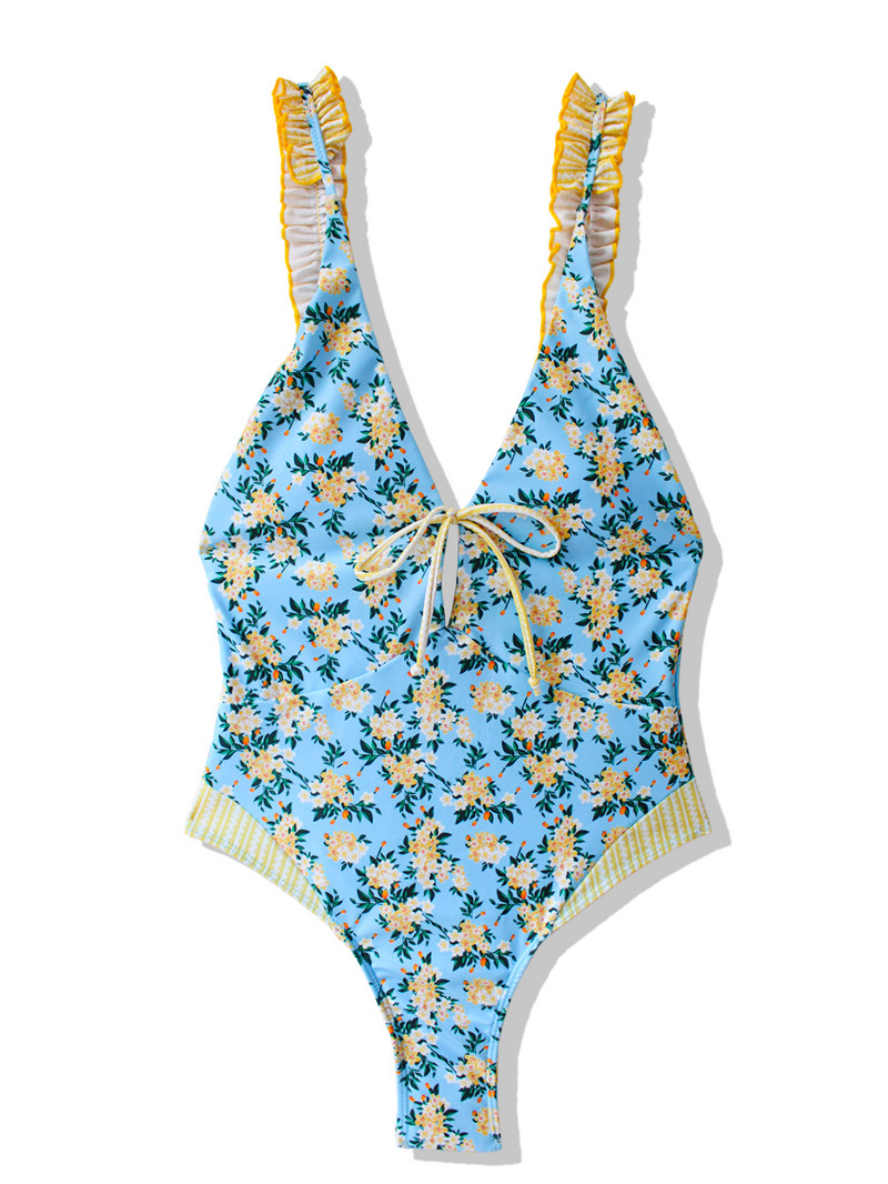 2022. Seksi ženski kupaći kostim s V izrezom, boho cvjetni kupaći kostim s čvorovima, jednodijelni seksi kupaći kostim s naborima, kupaći kostim za kupanje, monokini za plažu, mlada dama