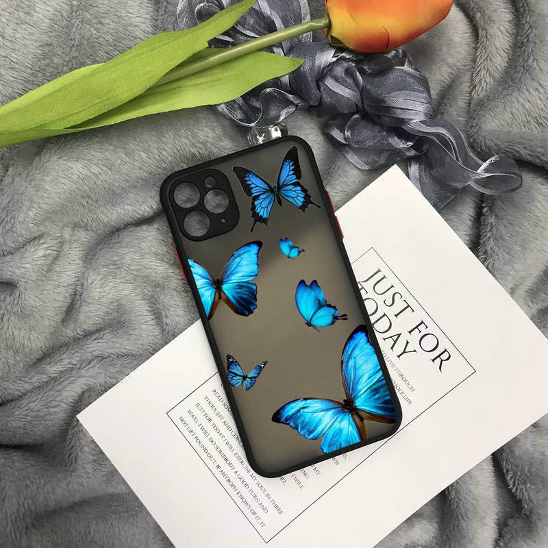 Luksuzna modna prozirna telefonska torbica s plavim leptirom za iPhone 12Pro Max Mini 11 13 X XS XR 7 8 Plus 6 6S Slatka mekana TPU maska